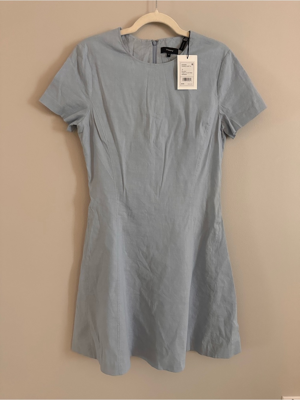 NWT Theory Modern Seamed Shift Dress Light Blue Linen Blend Size 10